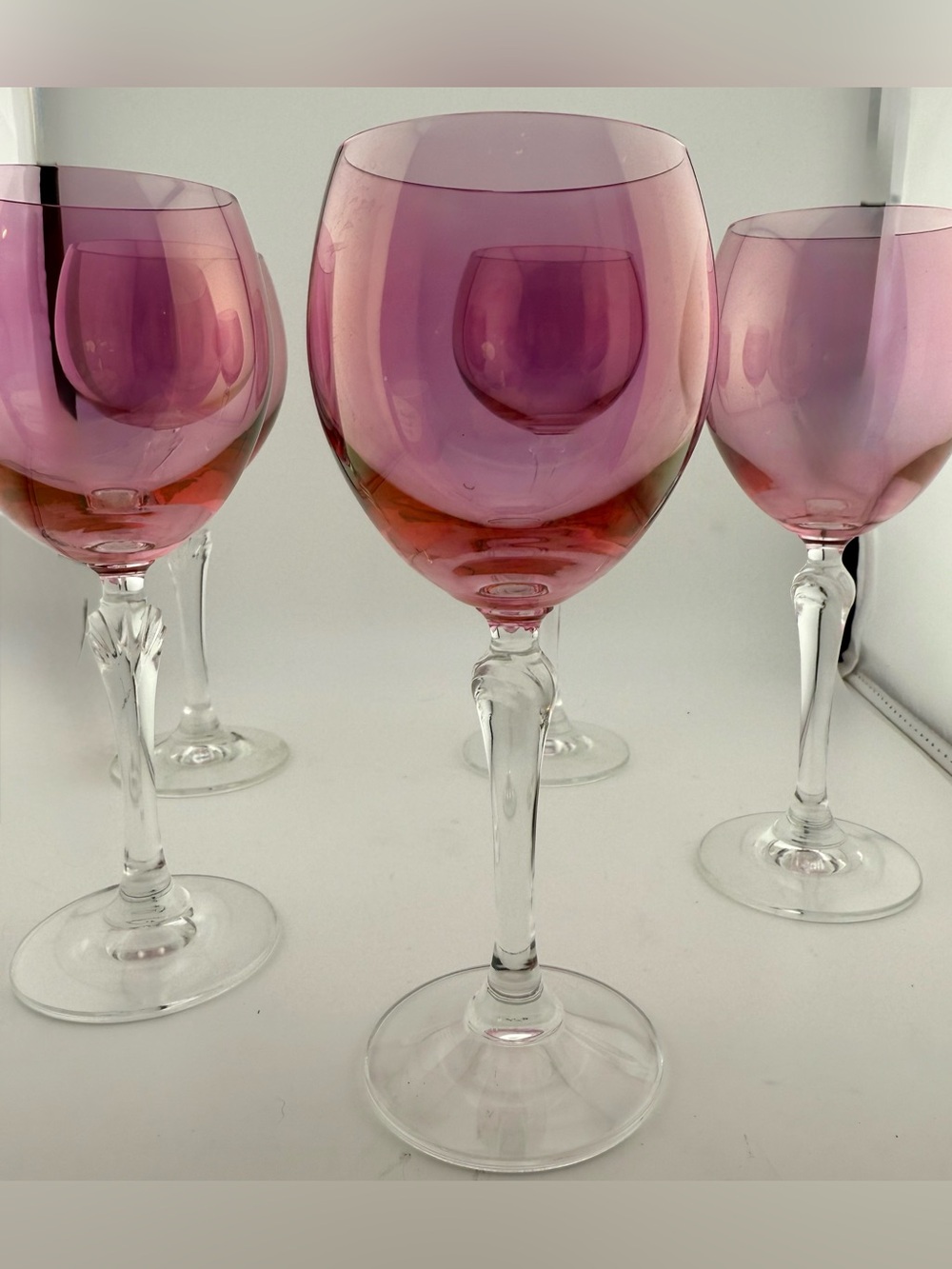 5 Colony Bijoux Pink (Iridescent) wine glasses. 8oz